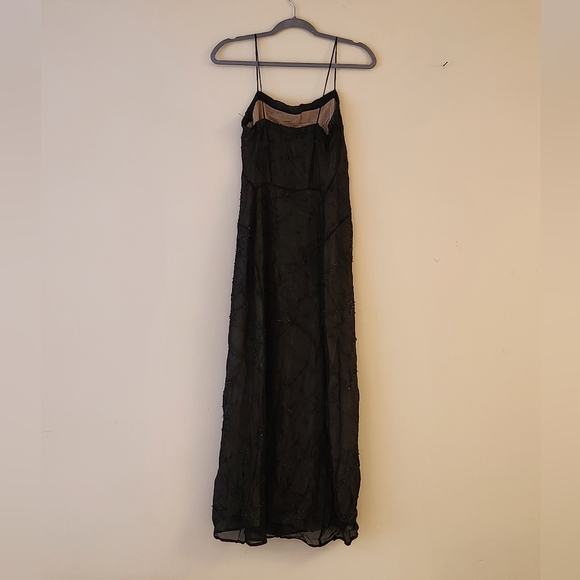 Narciso Rodriguez 100% Silk Beaded Black Slip Dress Midi Length Size 0 - Picture 2 of 7